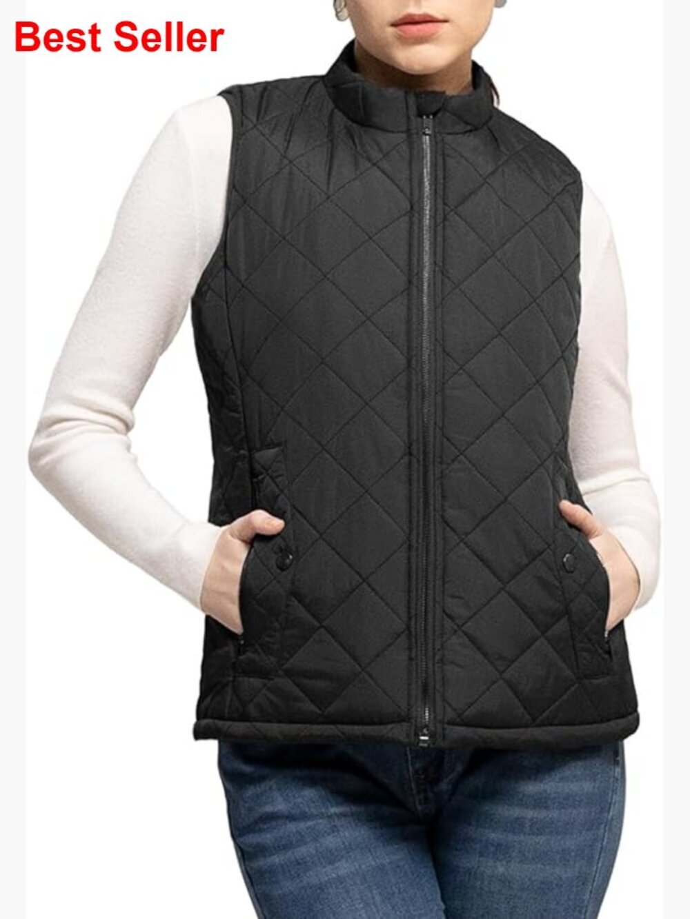 Quilted Puffer Vest Water-Resistant Zip With Pockets